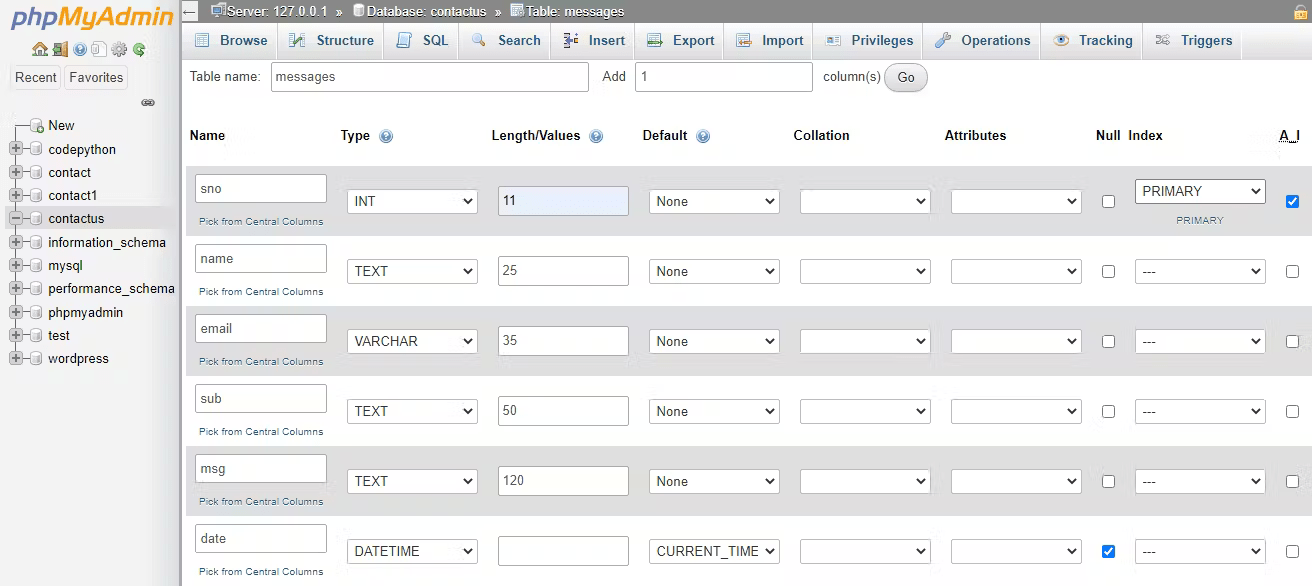 Defining Database Fields