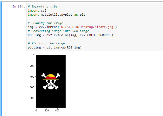 Displayed image using Matplotlib and cv2